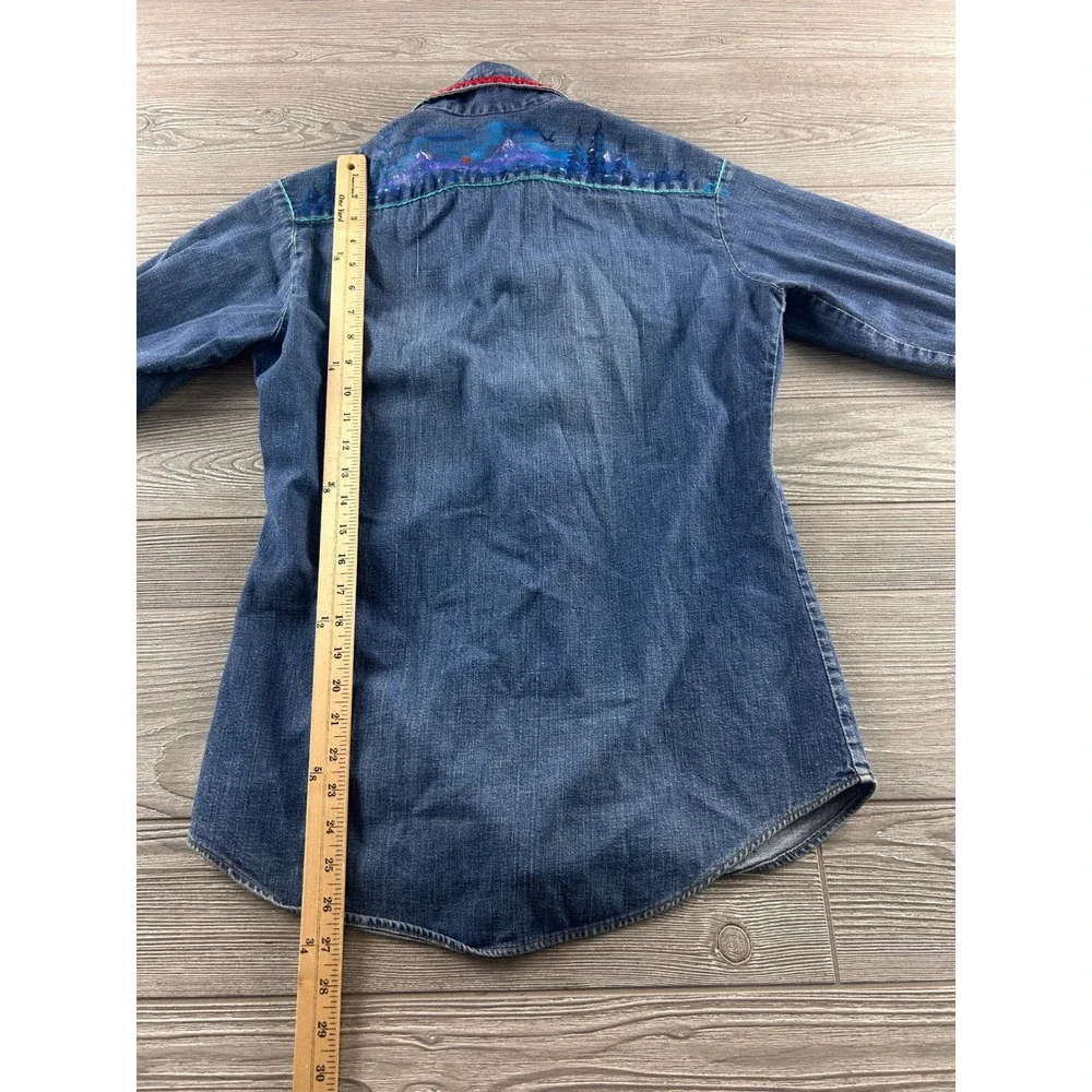 Vintage Levis Big E Painted Denim Western Shirt Blue Red Patch Civil Rights 60s
